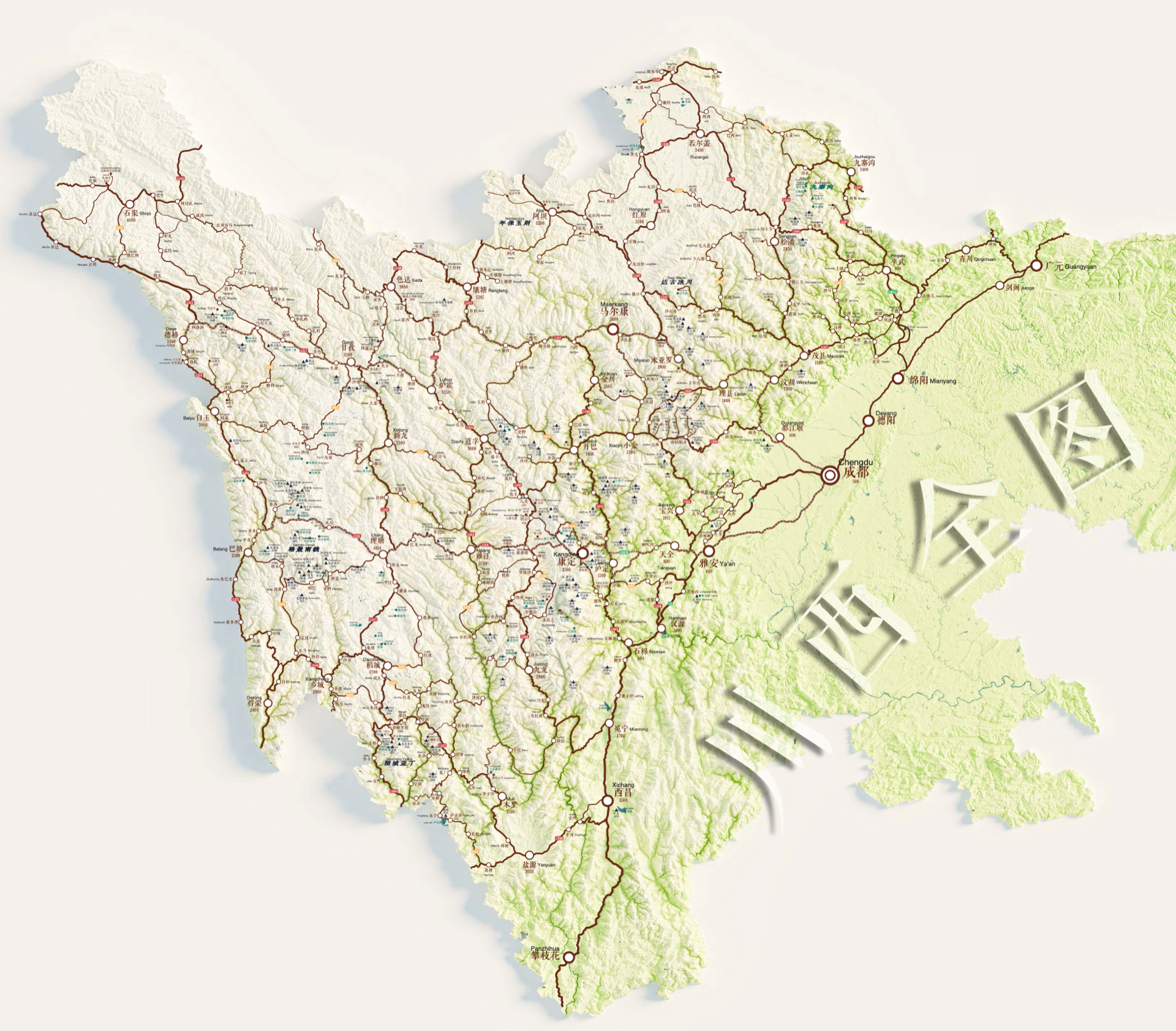 High Resolution West Sichuan English Map