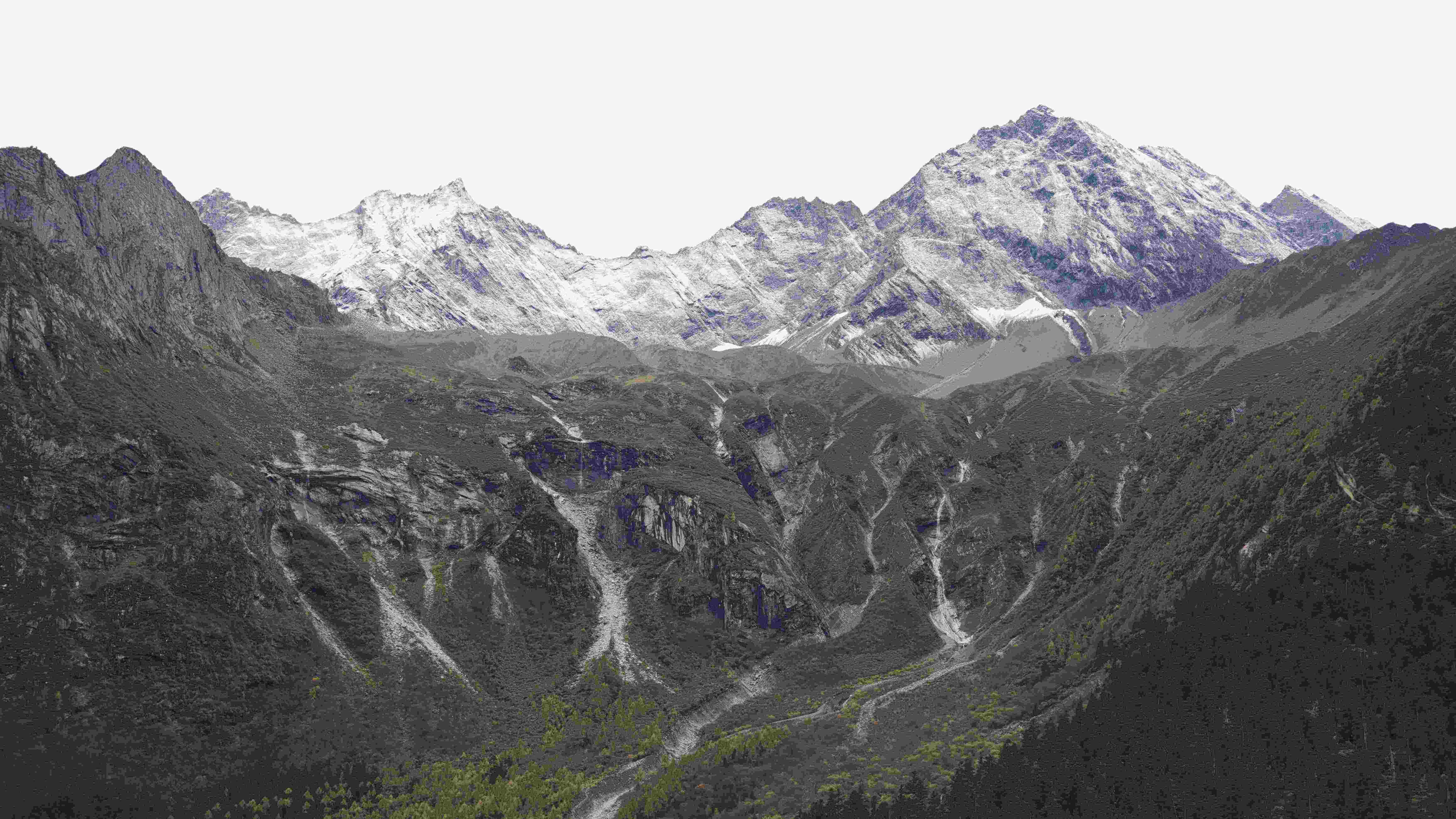 Wide panorama of snow peaks and scree slopes from the Li–Xiao Road summit