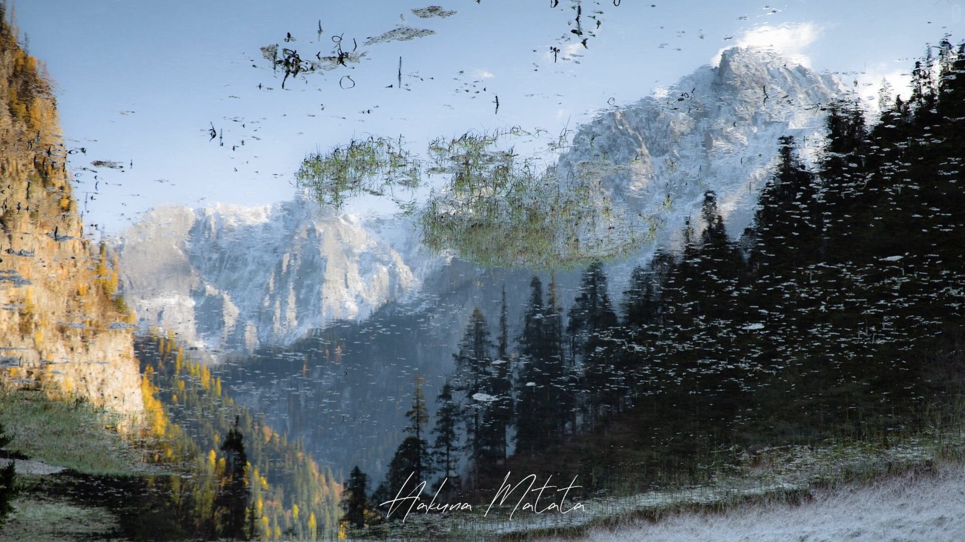 Jiuzhai Valley autumn foliage and reflections with painterly depth of colour