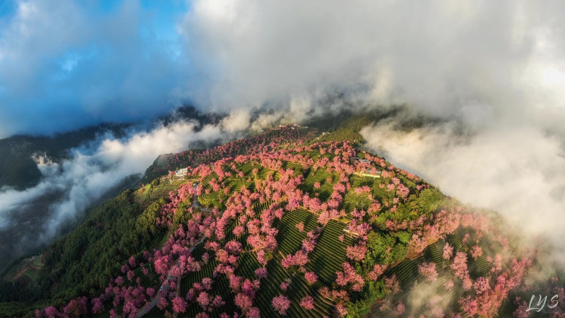Alpine sunrise over Erhai valley with morning mist rolling across the lake, Dali — Yunnan slow culture tour