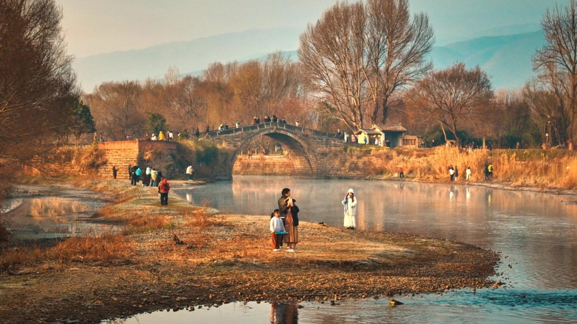 Classic scenic view of Shaxi old town square with temple and stage house — Yunnan slow culture tour