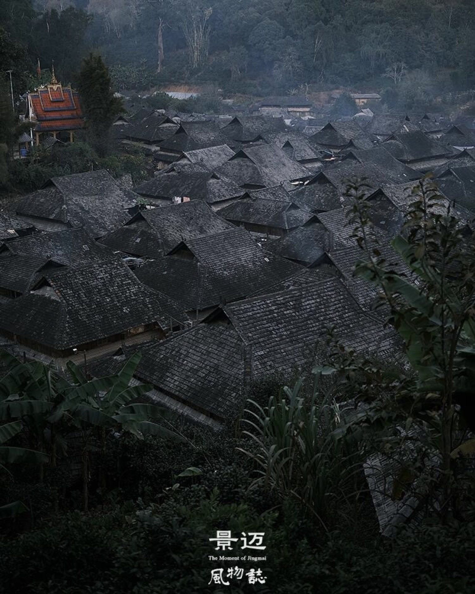 Nuogan ancient village bathed in warm dusk light on Jingmai Mountain — Yunnan tropical tour
