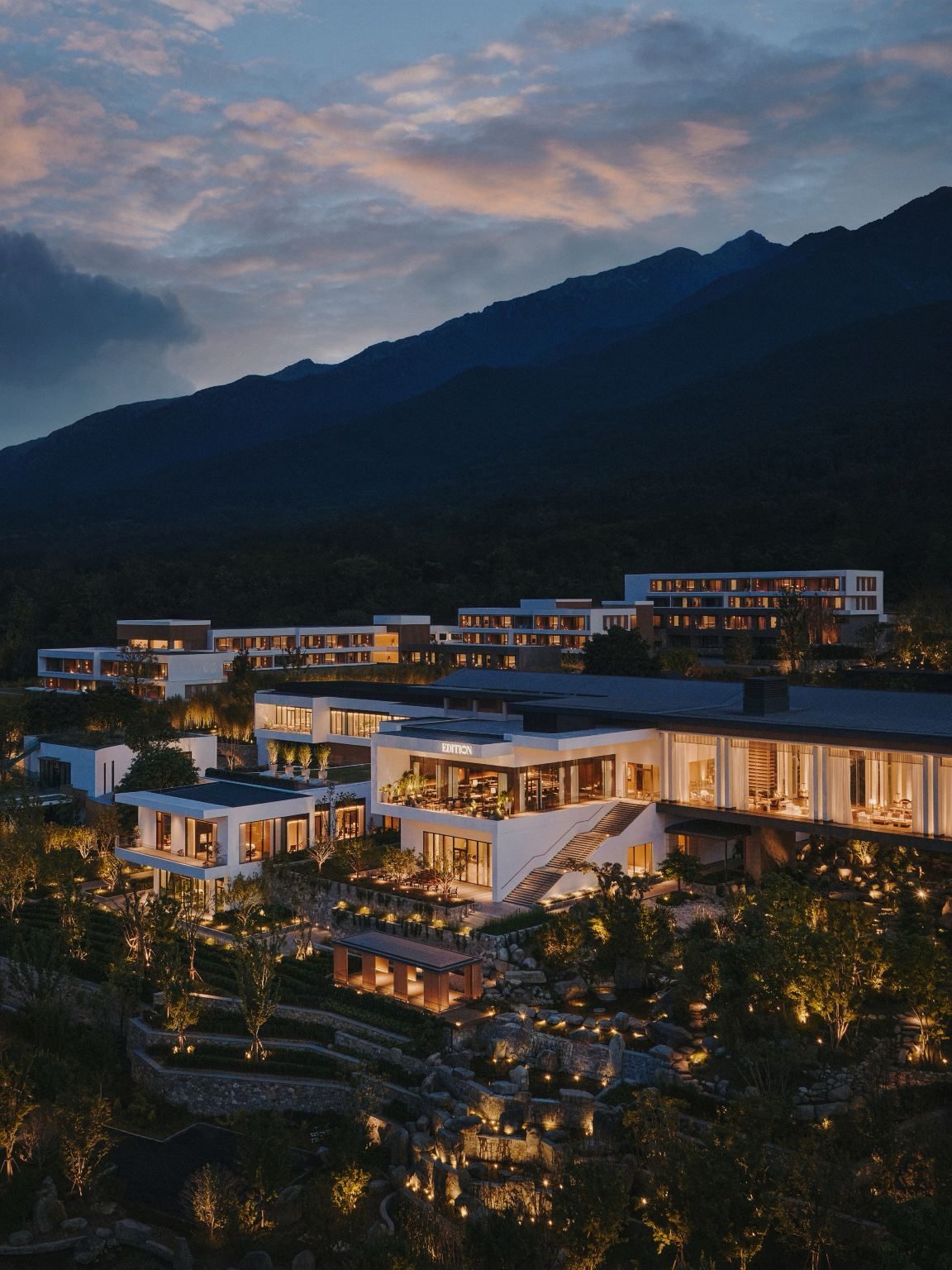 The Dali EDITION at dusk on the slopes of Cangshan above Erhai Lake