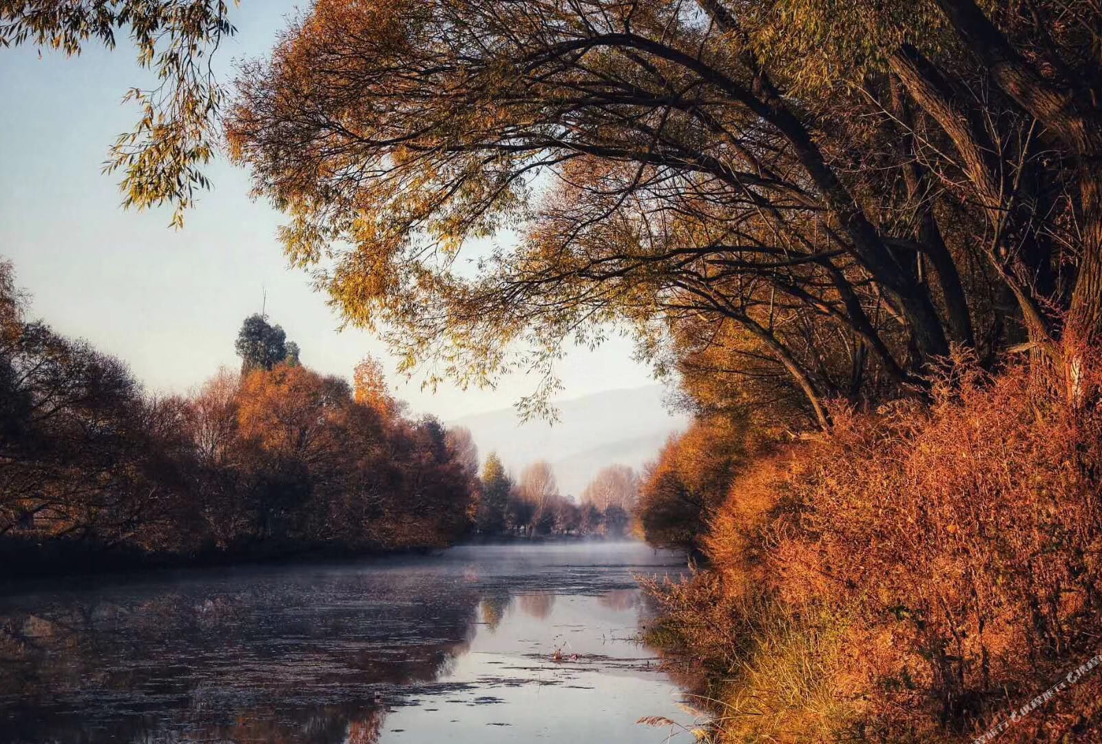 Autumn colour along the Heihui River near Wuliu Xinsu, Shaxi