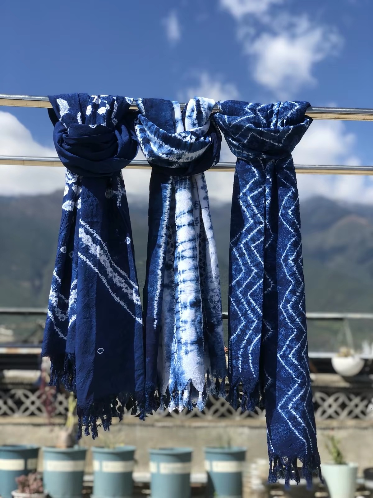 Indigo tie-dye drying in Zhoucheng